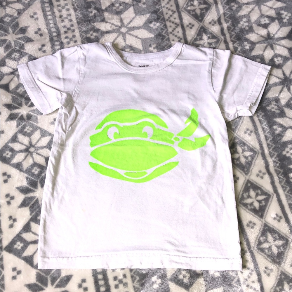 George White Tee with Neon Green teenager mutant ninja turtle Graphic